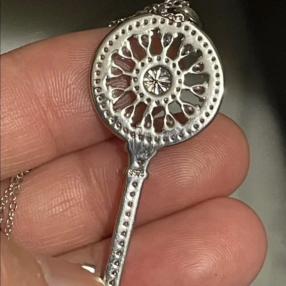 NWT Solid Silver 925 Key Pendant Moissanite and CZ Necklace 17” - Picture 7 of 10